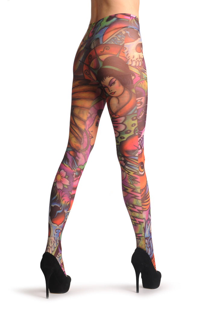 Liss Kiss A Girl With Flowers Tattoo - Tights