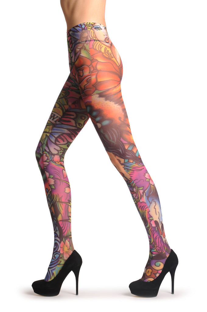 Liss Kiss A Girl With Flowers Tattoo - Tights
