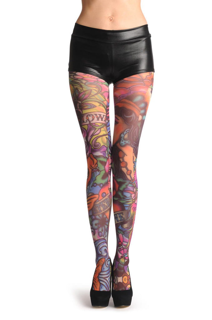 liss kiss A Girl With Flowers Tattoo - Tights