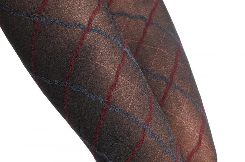 Liss Kiss Argyle Blue & Red On Grey 60 Den - Tights
