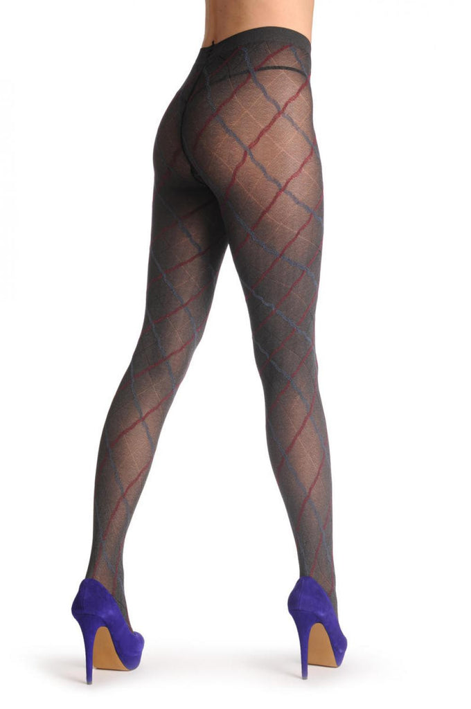 Liss Kiss Argyle Blue & Red On Grey 60 Den - Tights