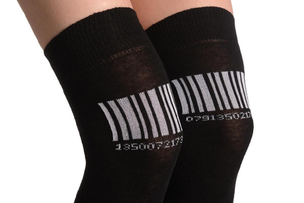 Liss Kiss Barcode On Black - Over The Knee Socks