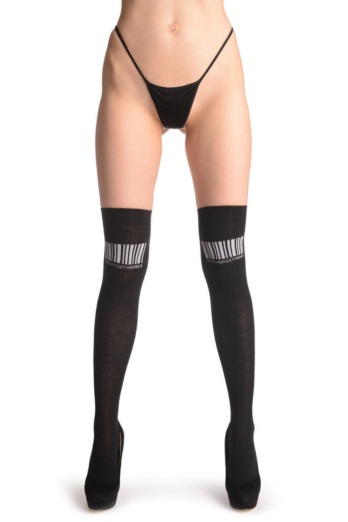Liss Kiss Barcode On Black - Over The Knee Socks