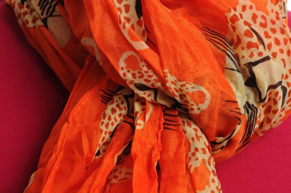 Liss Kiss Beige & Brown Leopard On Orange - Scarf