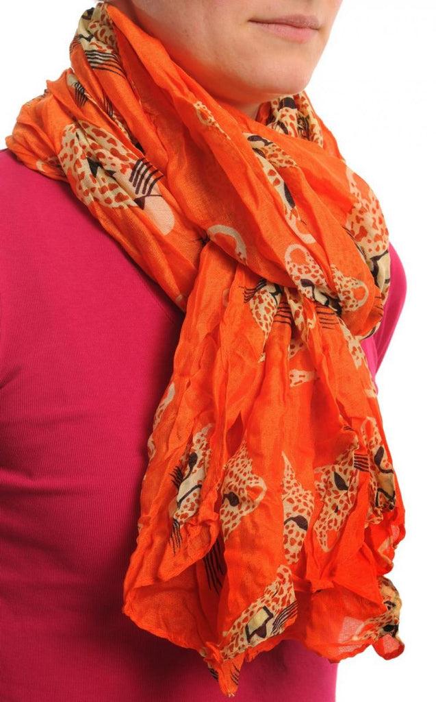 Liss Kiss Beige & Brown Leopard On Orange - Scarf