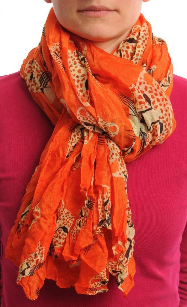 liss kiss Beige & Brown Leopard On Orange - Scarf