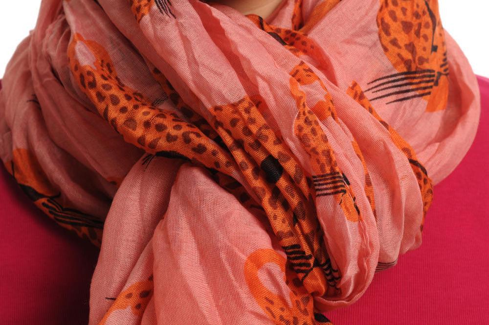 Liss Kiss Beige & Brown Leopard On Pink - Scarf
