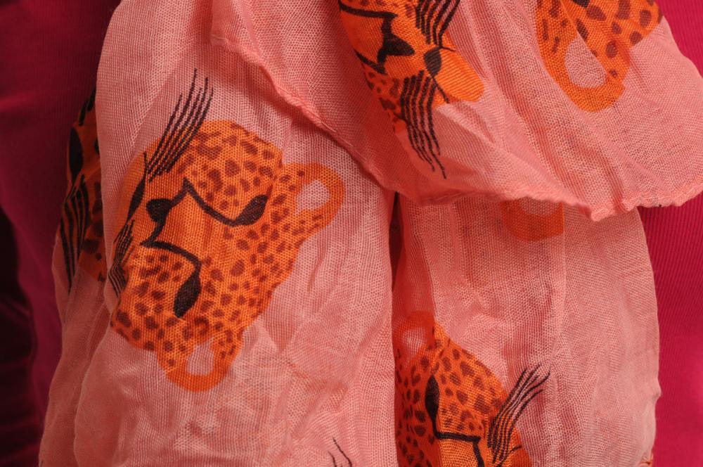 Liss Kiss Beige & Brown Leopard On Pink - Scarf