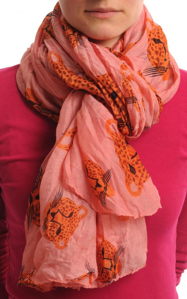 liss kiss Beige & Brown Leopard On Pink - Scarf