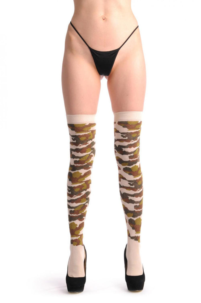 Liss Kiss Beige Camouflage - Over The Knee Socks