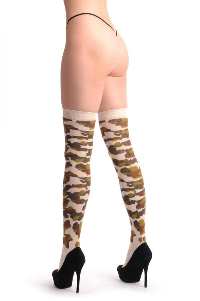 Liss Kiss Beige Camouflage - Over The Knee Socks