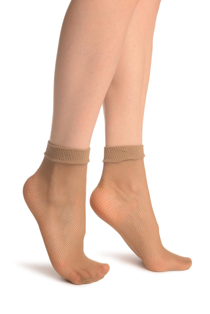 liss kiss Beige Fishnet Ankle High Socks - Socks