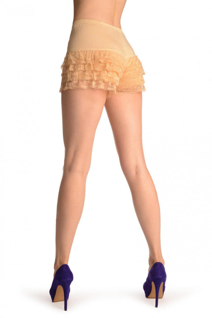 Liss Kiss Beige Lace Ruffle Shorts - Shorts
