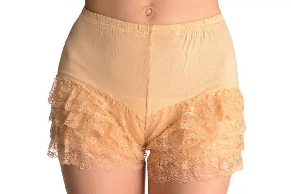 Liss Kiss Beige Lace Ruffle Shorts - Shorts