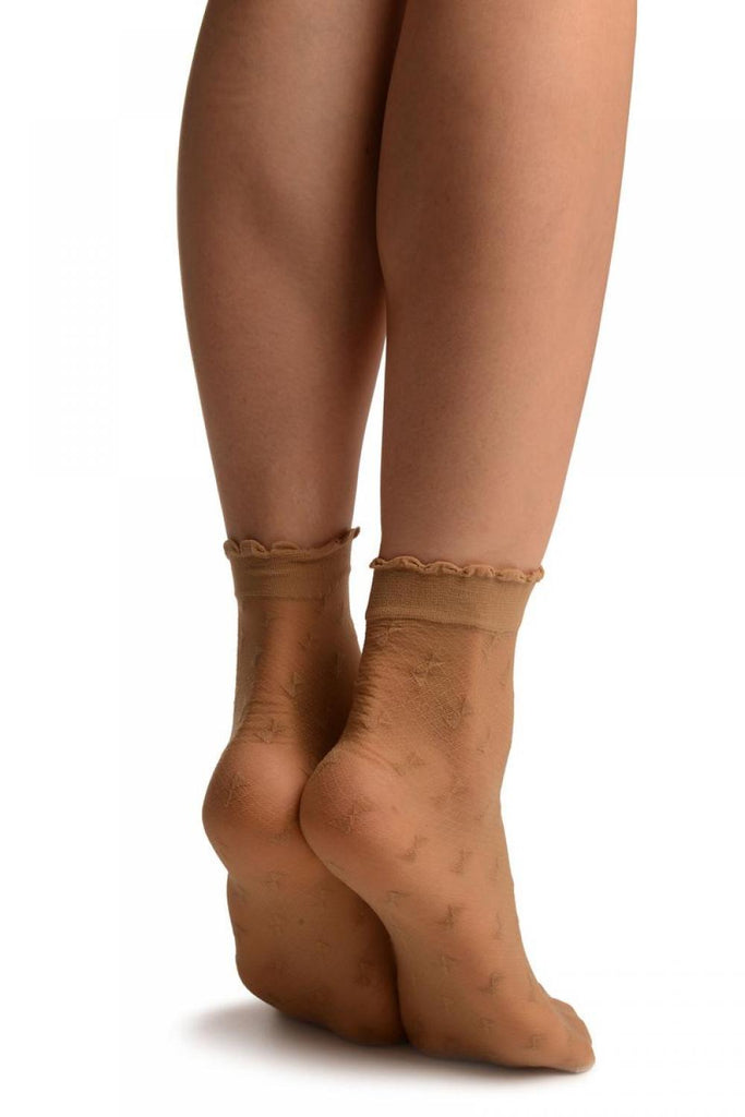 Liss Kiss Beige Little Bows Ankle High Socks - Socks