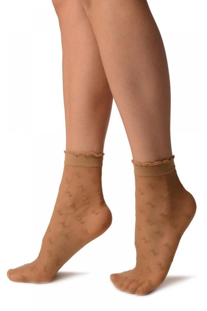 Liss Kiss Beige Little Bows Ankle High Socks - Socks