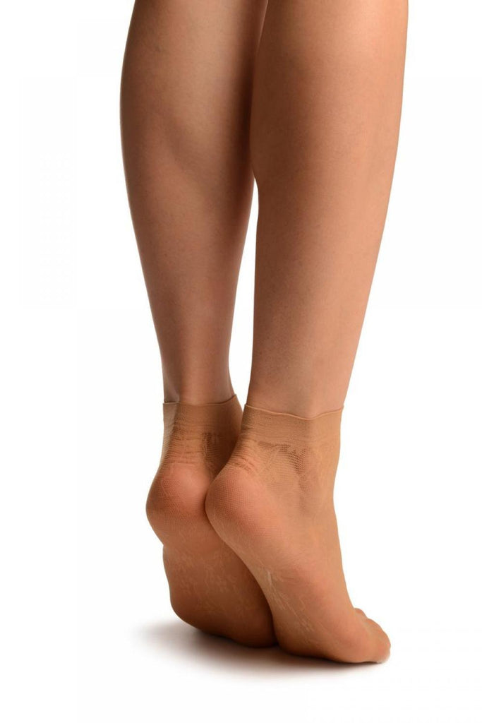 Liss Kiss Beige Micromesh With Viola Flowers - Socks