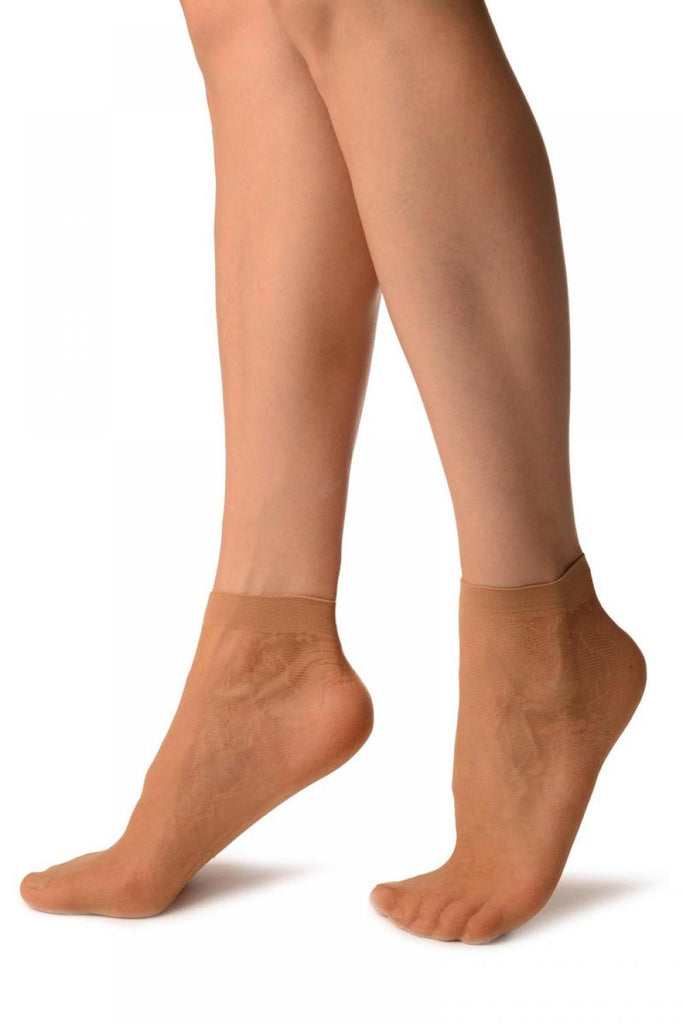 Liss Kiss Beige Micromesh With Viola Flowers - Socks