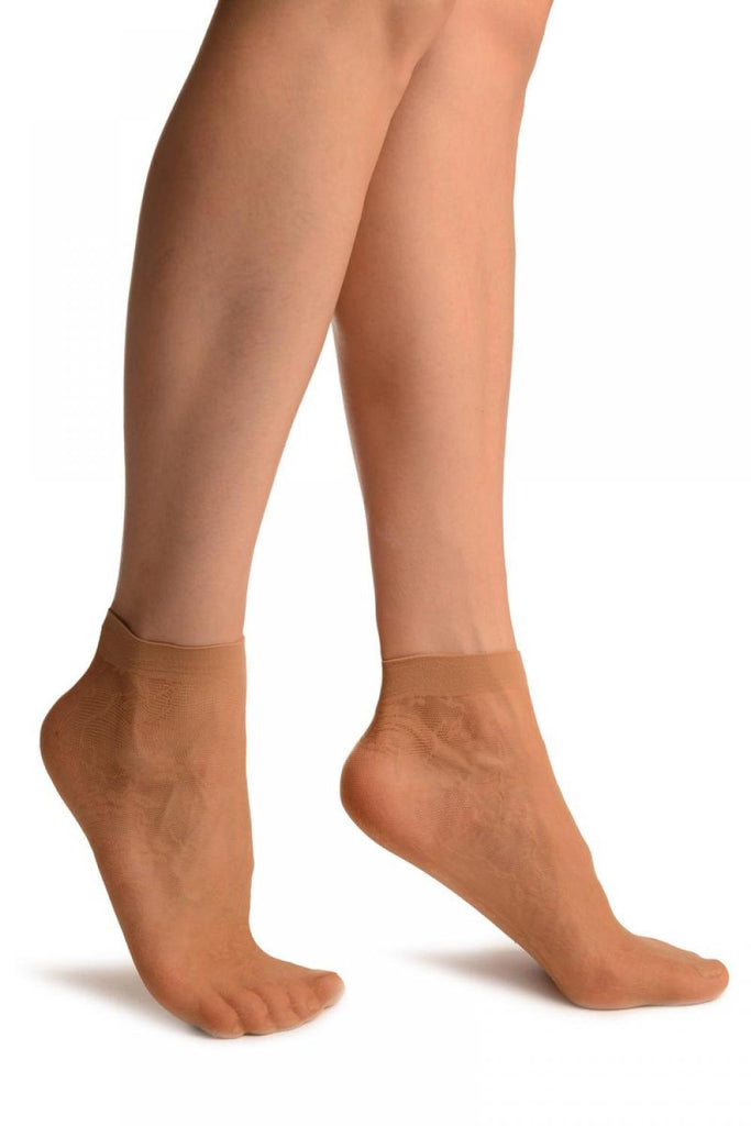 liss kiss Beige Micromesh With Viola Flowers - Socks