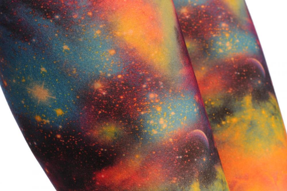 Liss Kiss Beige Purple & Olive Green Galaxy - Leggings