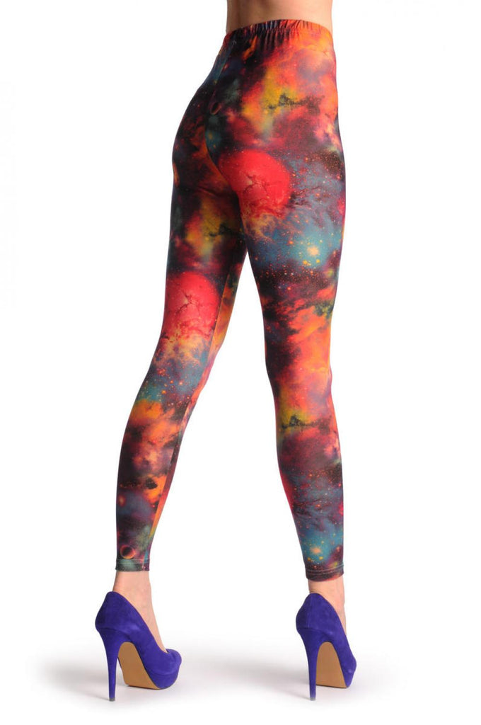 Liss Kiss Beige Purple & Olive Green Galaxy - Leggings