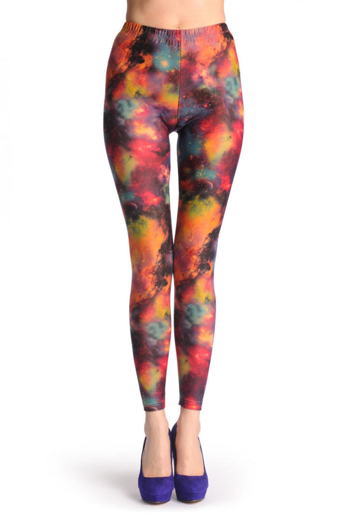 liss kiss Beige Purple & Olive Green Galaxy - Leggings liss kiss Beige Purple & Olive Green Galaxy - Leggings