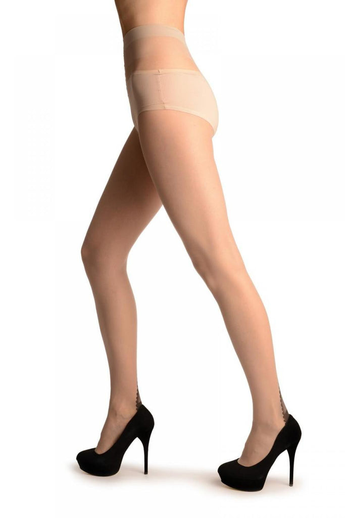 Liss Kiss Beige With Black Seam & Cuban Heel - Tights