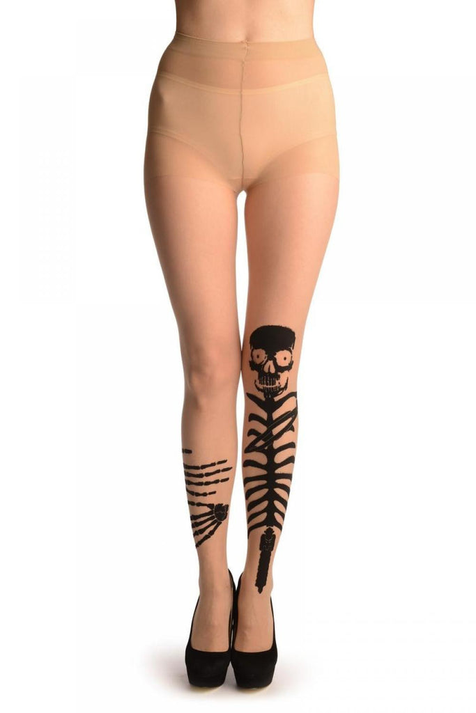 Liss Kiss Beige With Cute Hugging Skeleton - Tights