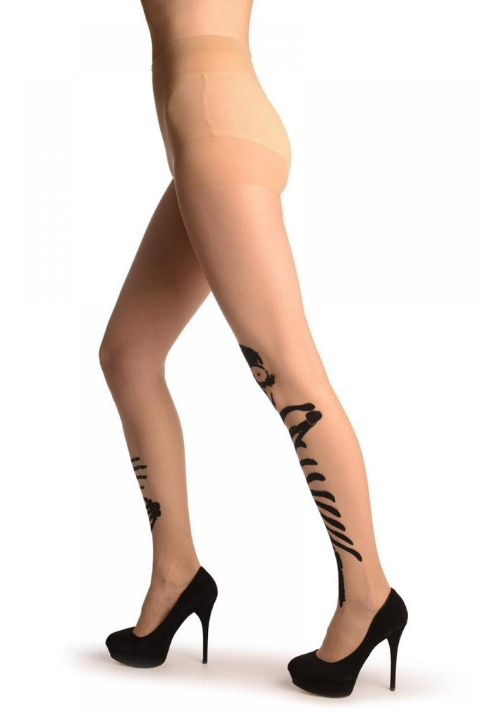 Liss Kiss Beige With Cute Hugging Skeleton - Tights