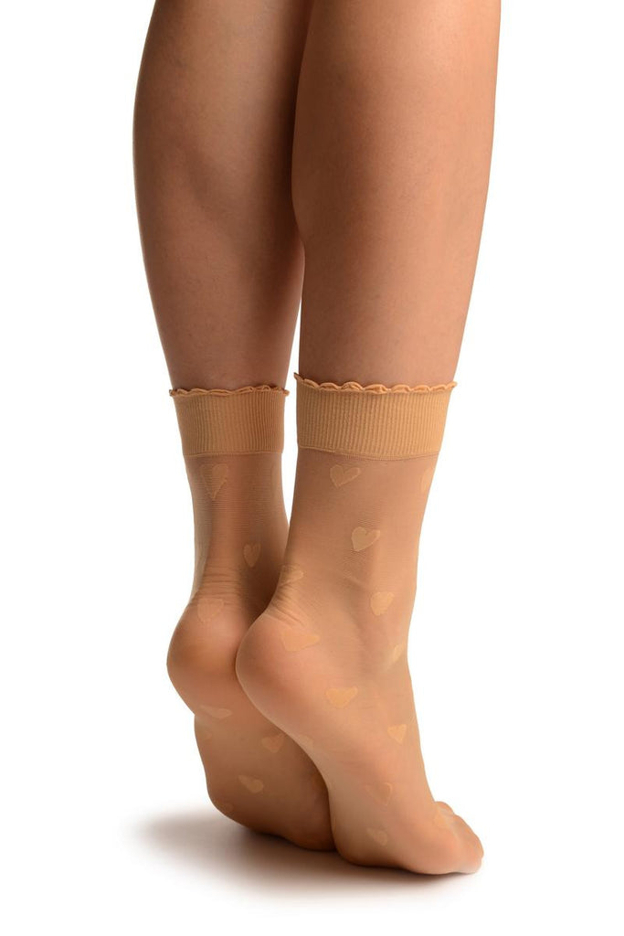 Liss Kiss Beige With Hearts Ankle High Socks - Socks