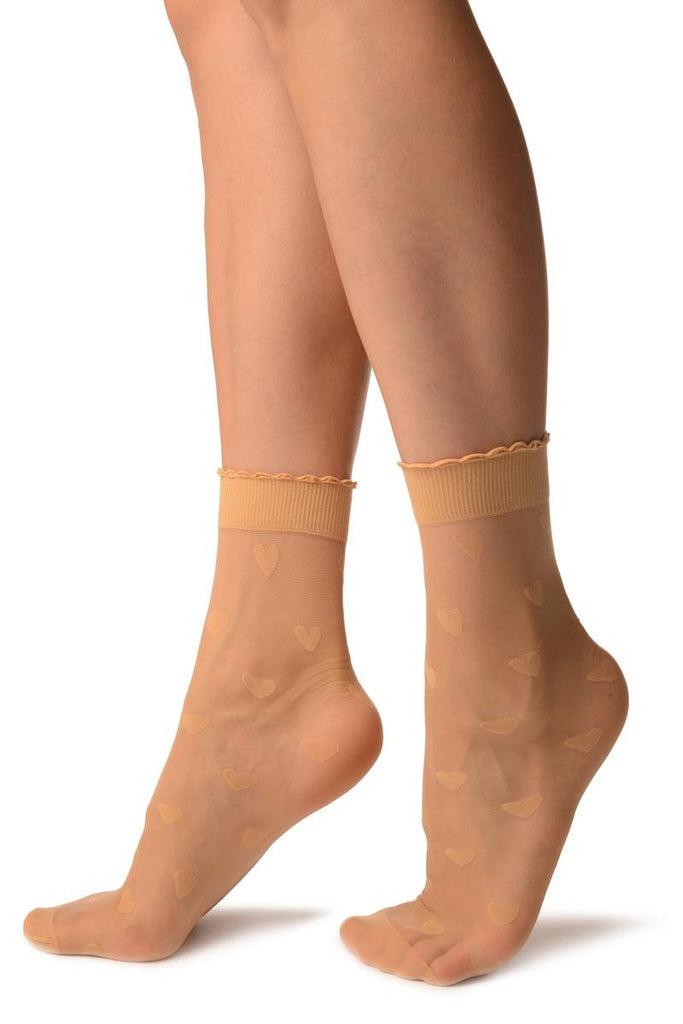 Liss Kiss Beige With Hearts Ankle High Socks - Socks