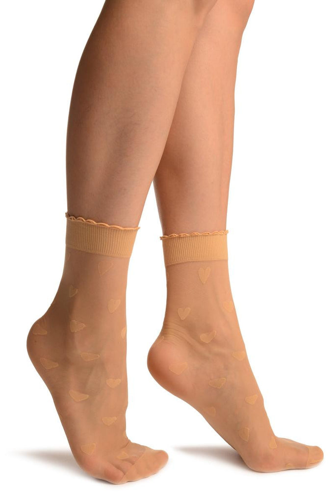liss kiss Beige With Hearts Ankle High Socks - Socks
