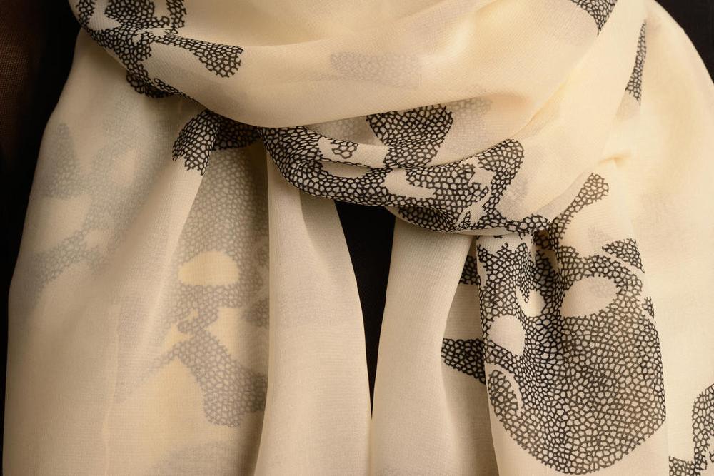 Liss Kiss Beige With Marble Skull & Bones - Scarf