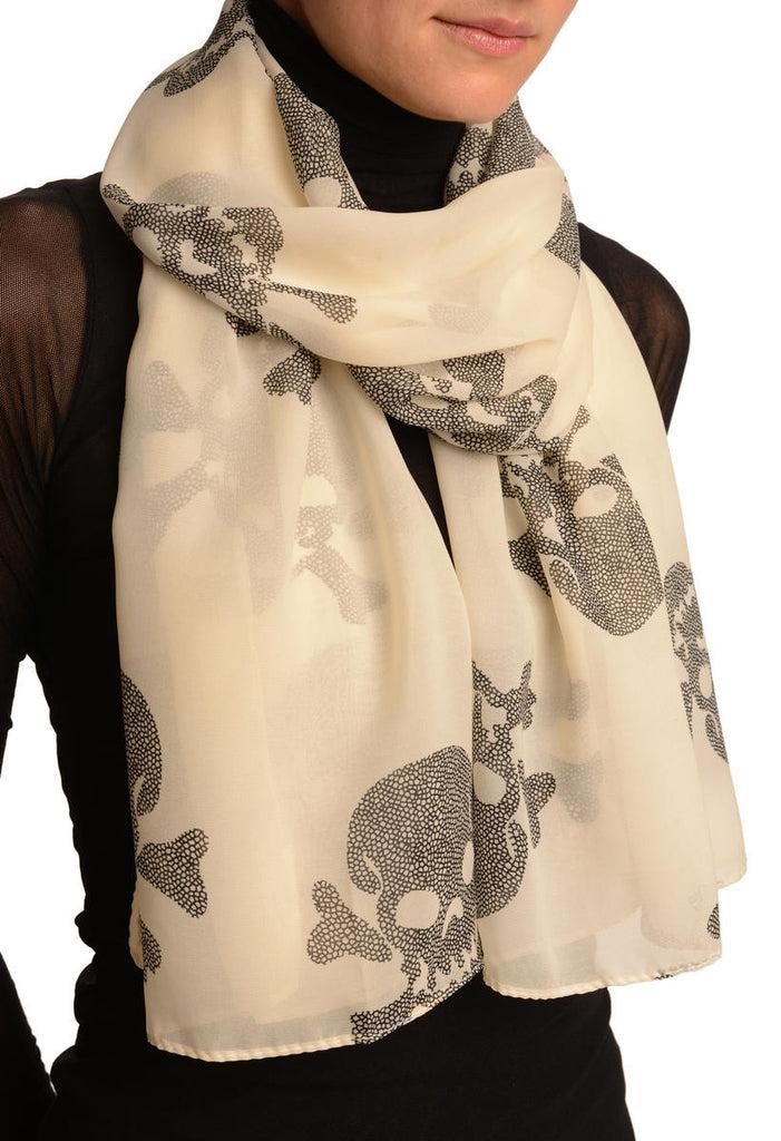 Liss Kiss Beige With Marble Skull & Bones - Scarf