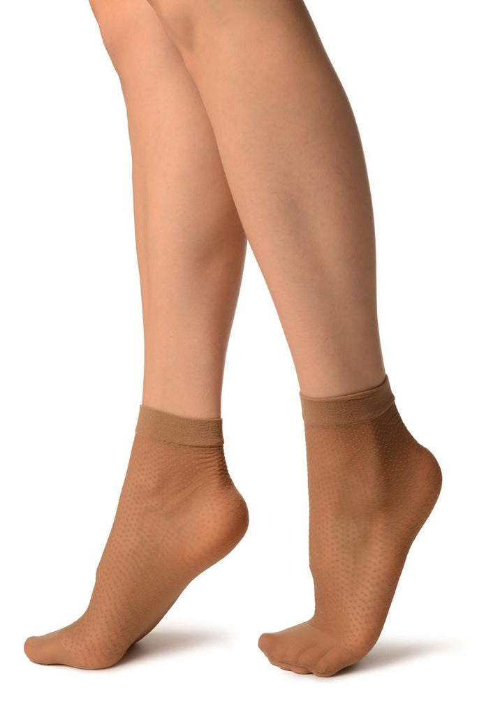 Liss Kiss Beige Woven Dots Ankle High Socks - Socks