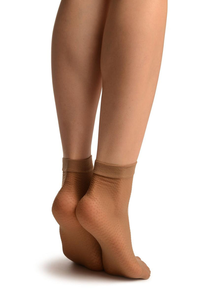 Liss Kiss Beige Woven Dots Ankle High Socks - Socks