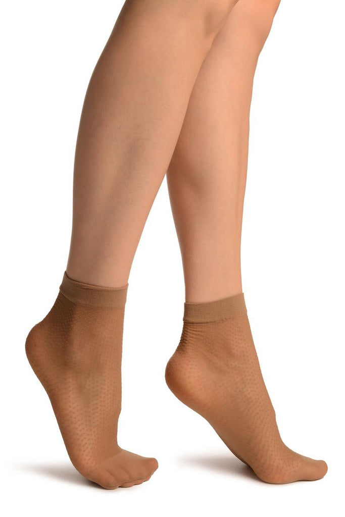 Liss Kiss Beige Woven Dots Ankle High Socks - Socks