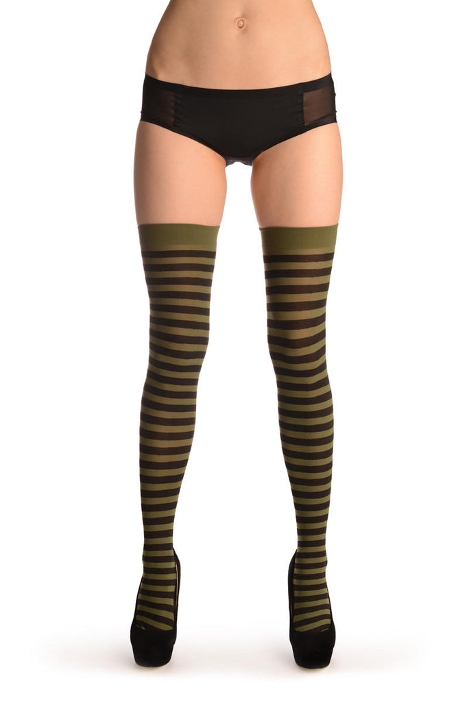 Liss Kiss Black & Army Green Stripes - Hold Ups
