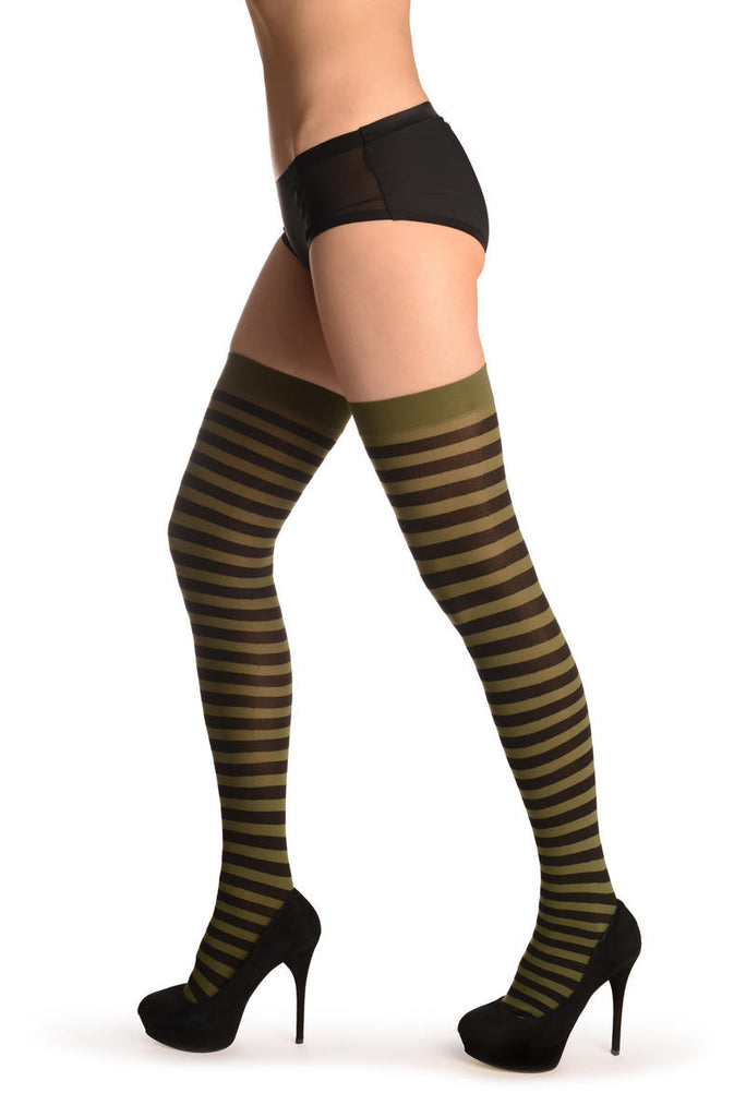 Liss Kiss Black & Army Green Stripes - Hold Ups