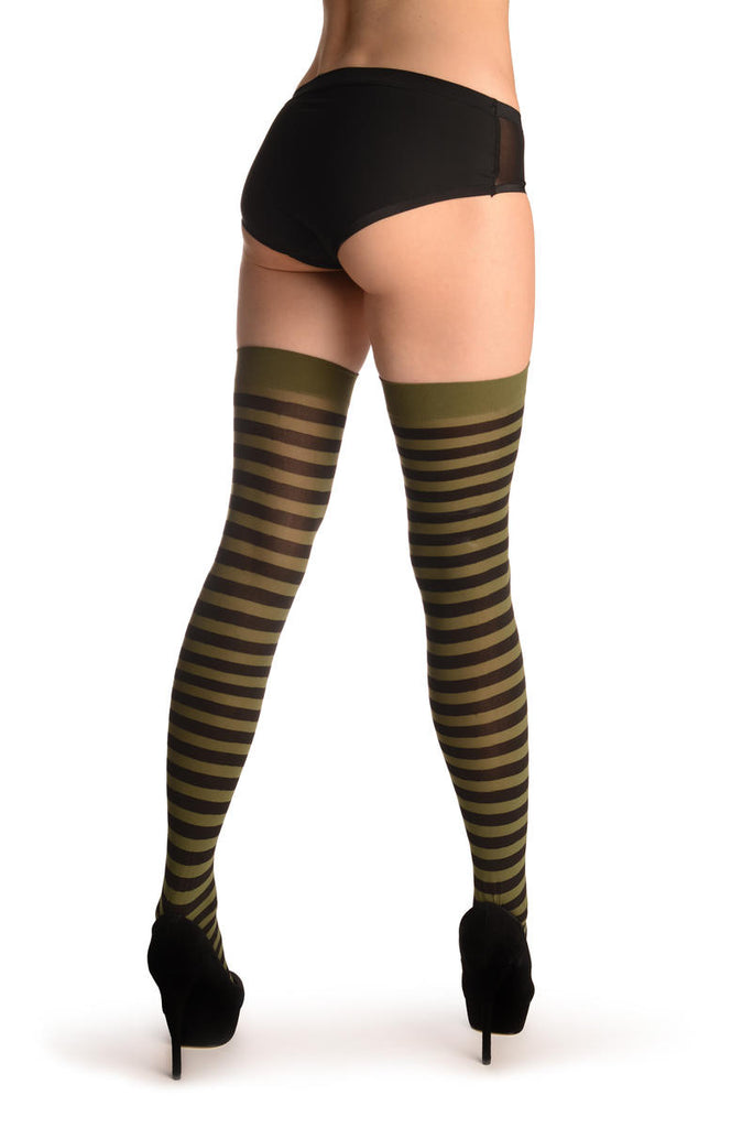 Liss Kiss Black & Army Green Stripes - Hold Ups