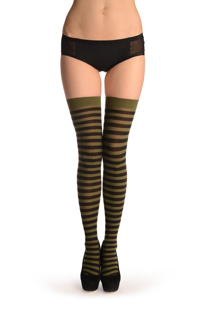 liss kiss Black & Army Green Stripes - Hold Ups