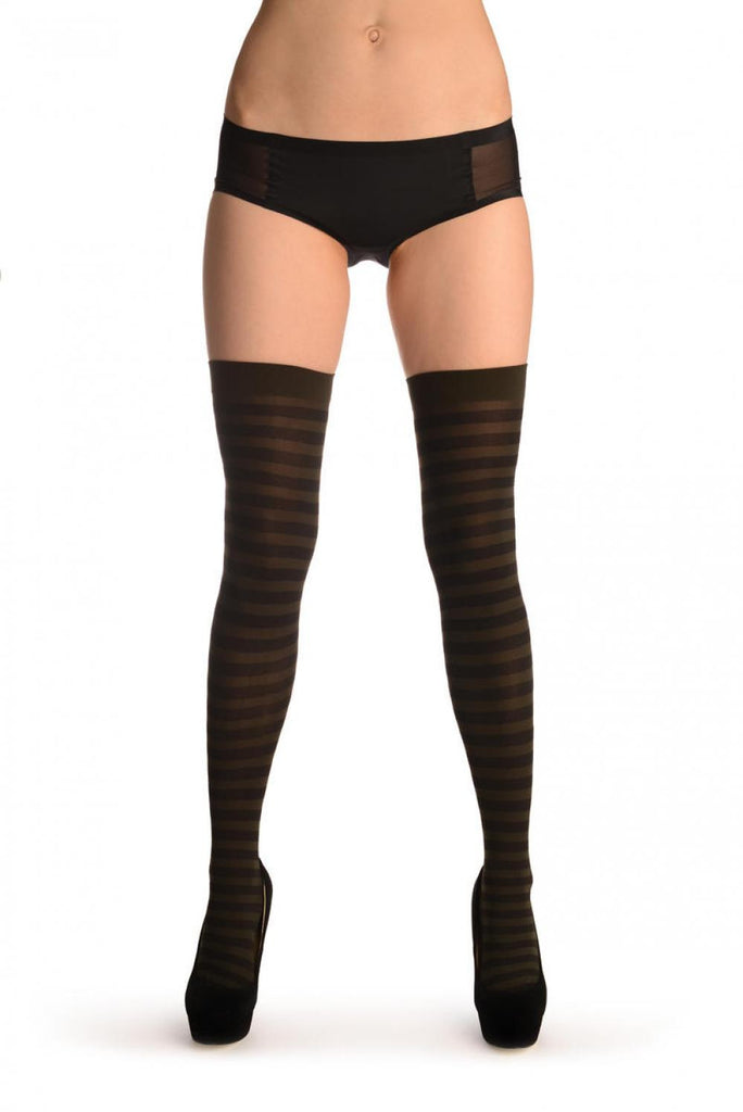 Liss Kiss Black & Dark Green Stripes - Hold Ups