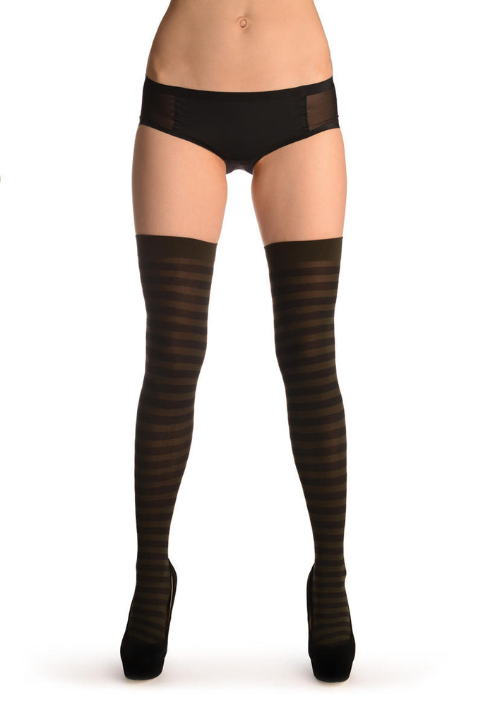 Liss Kiss Black & Dark Green Stripes - Hold Ups