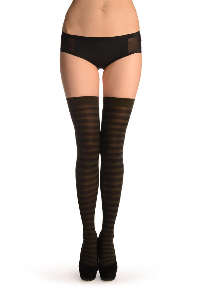 Liss Kiss Black & Dark Green Stripes - Hold Ups