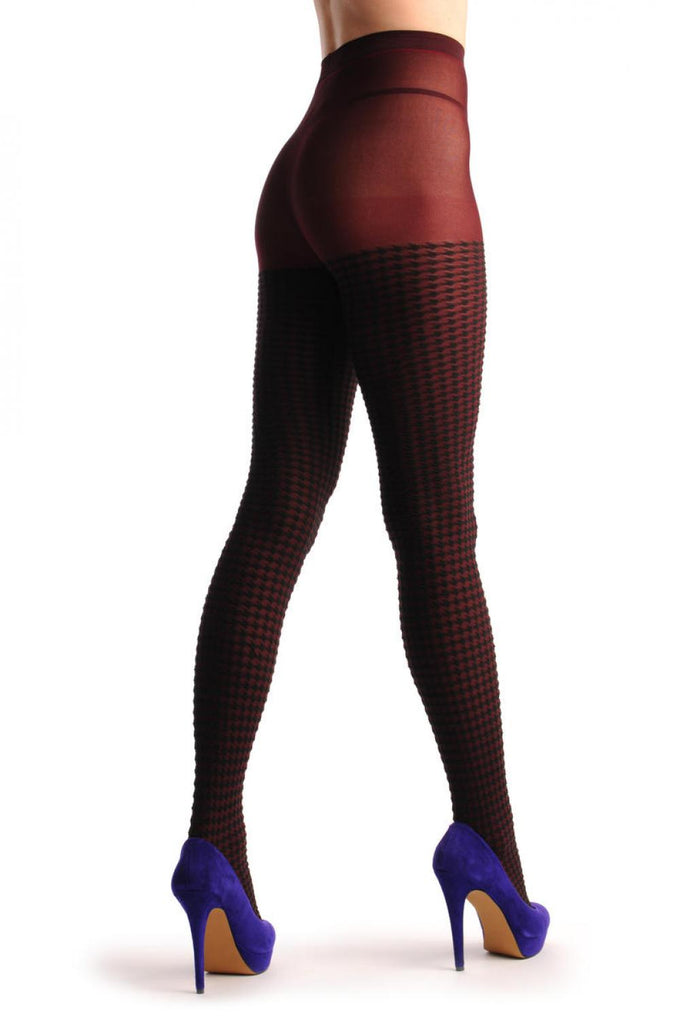 Liss Kiss Black & Dark Red Checkered - Tights