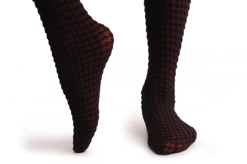 Liss Kiss Black & Dark Red Checkered - Tights