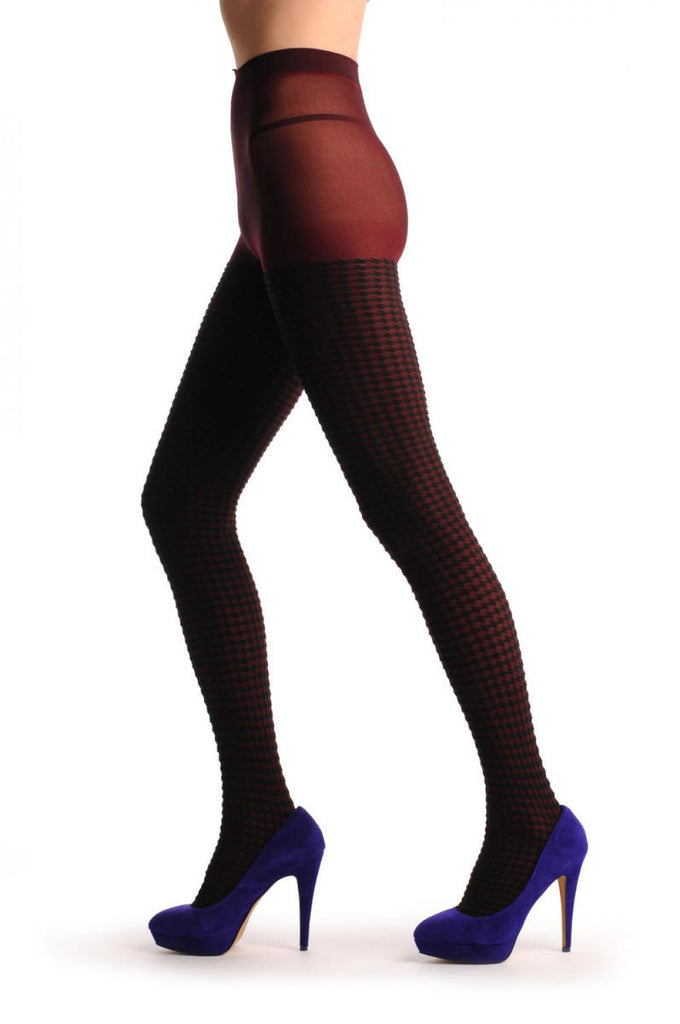 Liss Kiss Black & Dark Red Checkered - Tights