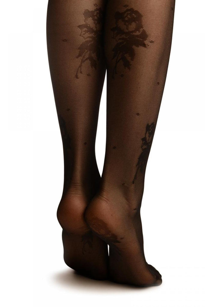 Liss Kiss Black Dots & Roses On Micro Mesh - Tights