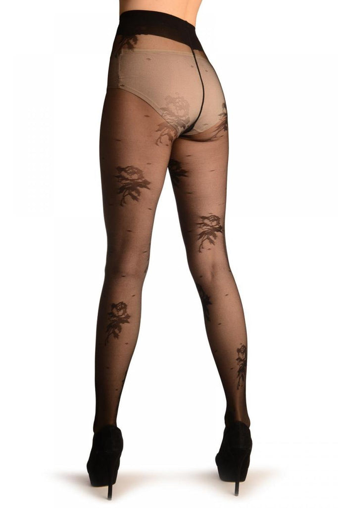 Liss Kiss Black Dots & Roses On Micro Mesh - Tights