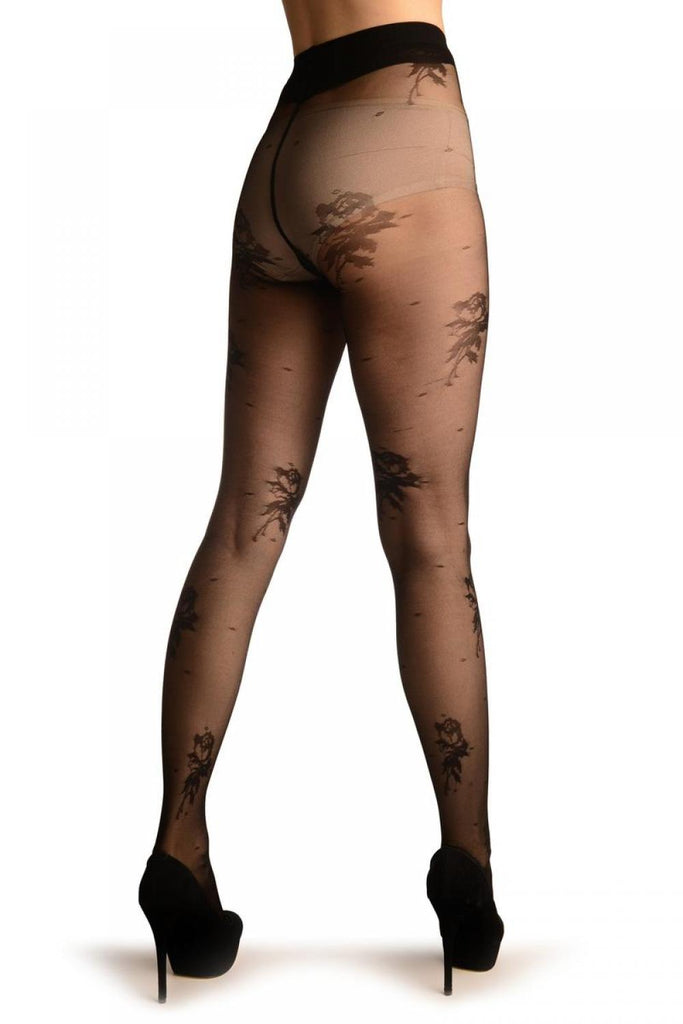 liss kiss Black Dots & Roses On Micro Mesh - Tights